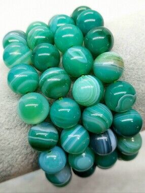 💚 10mm Natural Green Banded Agate Bracelets